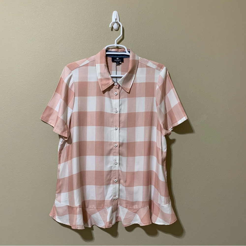 Sperry Rose Plaid Front Button Down Shirt-Size L NWT